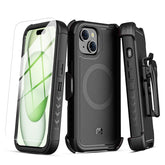 MyBat Pro Maverick Series MagSafe Case with Holster and Tempered Glass for Apple iPhone 15 Plus